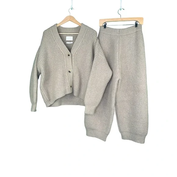 Lauren Manoogian Waffle Cardigan Sweater & Pant Sz 3 Large Set Alpaca Willow